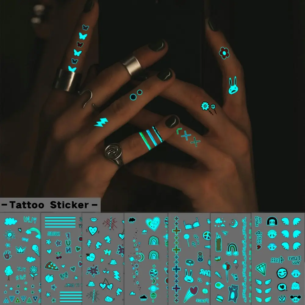 12 Pcs Glow-in-the-Dark Temporary Tattoos | Tattoo Stickers, Waterproof Y2K Finger Tattoos, Moon Star Wing Butterfly Flower Designs, Durable Long Lasting 2-5 Days, Body Decorations for Music Festivals, Parties, Prom & Holidays