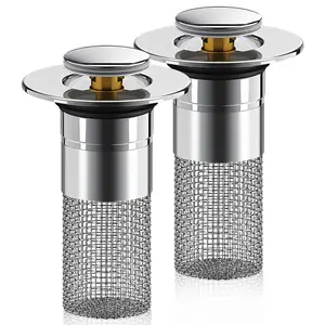 Bathroom Sink Drain Strainer, Pop Up Sink Drain Filter with Removable Stainless Steel Filter Basket Hair Catcher, Bathroom Sink Drain Stopper, for Bathroom Sink Stopper Replacement