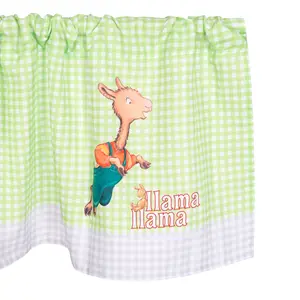EVERYDAY KIDS Llama Llama Window Valance featuring Llama Llama Playing; Spring Green and White Gingham with White and Gray Plaid Border