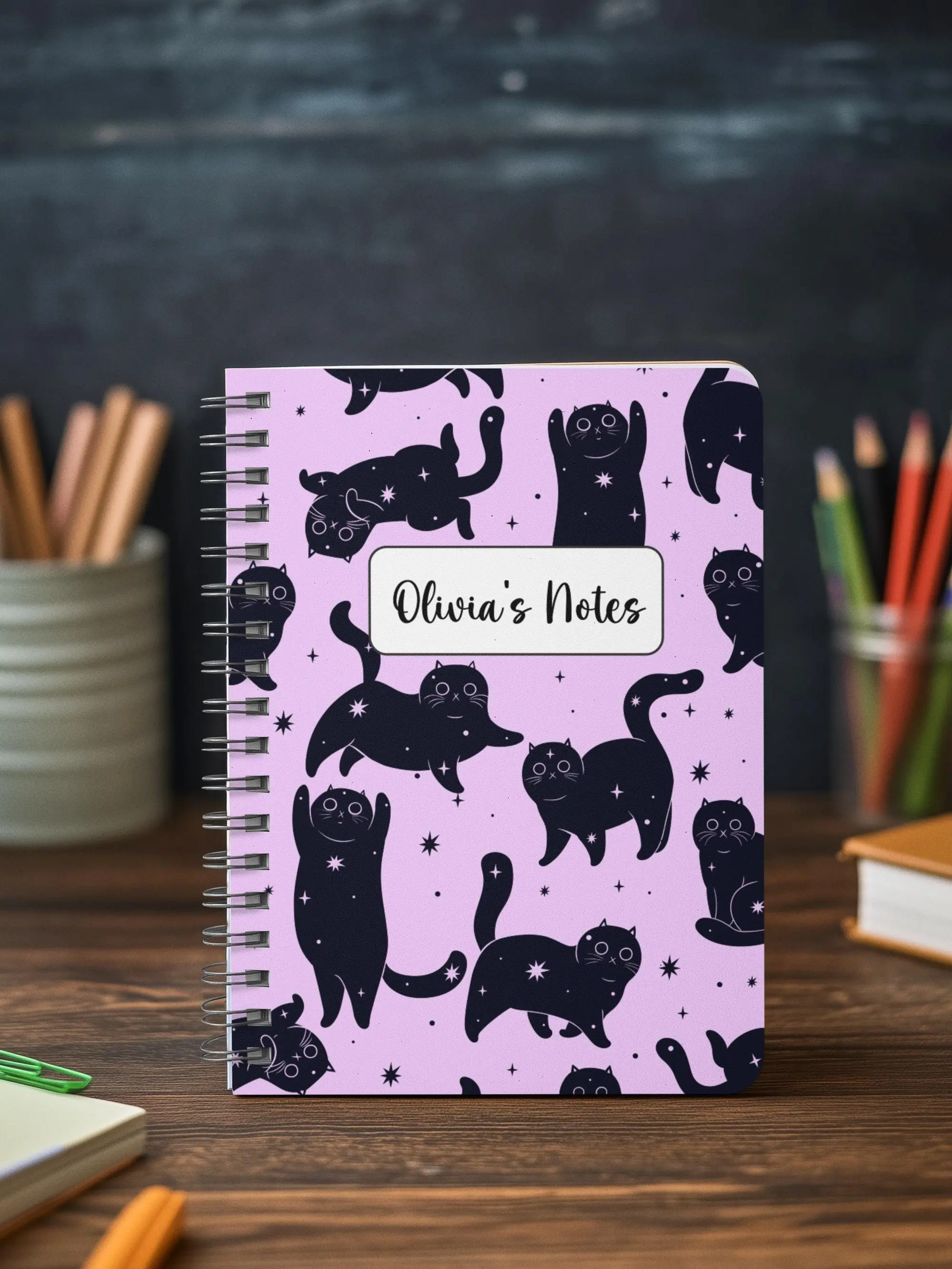 Custom Name Cat Journal, Cute Kitty Notebook, Aesthetic Stationery, Cat Lover Gift, School & Office Notebook