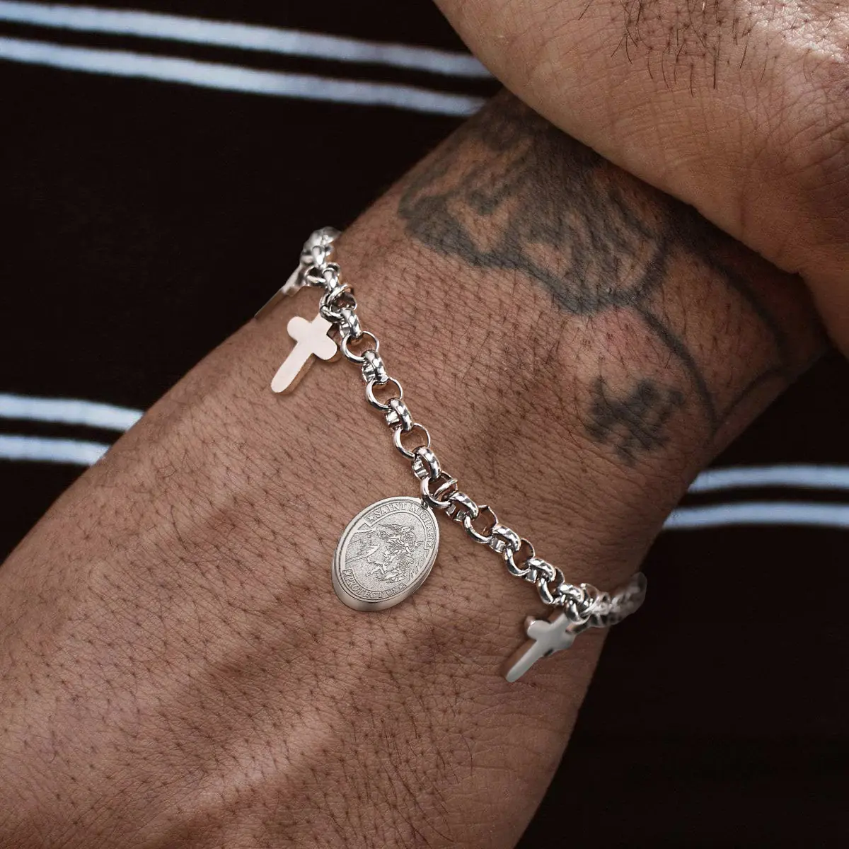 U7 Bless You Cross Bracelet Christian Virgin Mary/St. Anthony/St. Paul/St. Michael/St. Christopher/Thomas Aquinas/St. Joseph Medal Pendant Silver/Golden/Black Stainless Steel Bracelet Gifts for Women Men