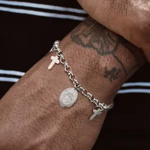 U7 Bless You Cross Bracelet Christian Virgin Mary/St. Anthony/St. Paul/St. Michael/St. Christopher/Thomas Aquinas/St. Joseph Medal Pendant Silver/Golden/Black Stainless Steel Bracelet Gifts for Women Men