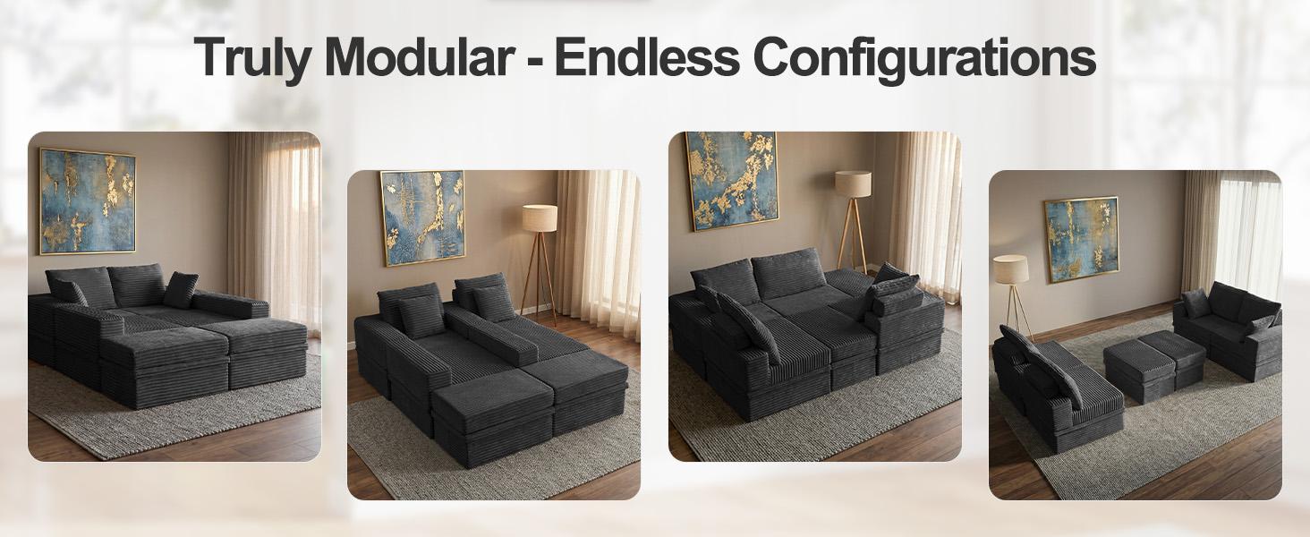 【3 Packages Shipping】NABUMI 142" Modular Sectional Sofa with Storage, Oversized U-Shaped Cloud Couch with Ottoman, 27" Deep Seat Memory Foam Corduroy 6-Seater Couches, Ergonomic Memory Foam, Free Combination, Tool-Free Assembly, Black BeigeDark Gray Green 【3 Packages Shipping】NABUMI 142" Modular Sectional Sofa with Storage, Oversized U-Shaped Cloud Couch with Ottoman, 27" Deep Seat Memory Foam Corduroy 6-Seater Couches, Ergonomic Memory Foam, Free Combination, Tool-Free Assembly, Black BeigeDark Gray Green