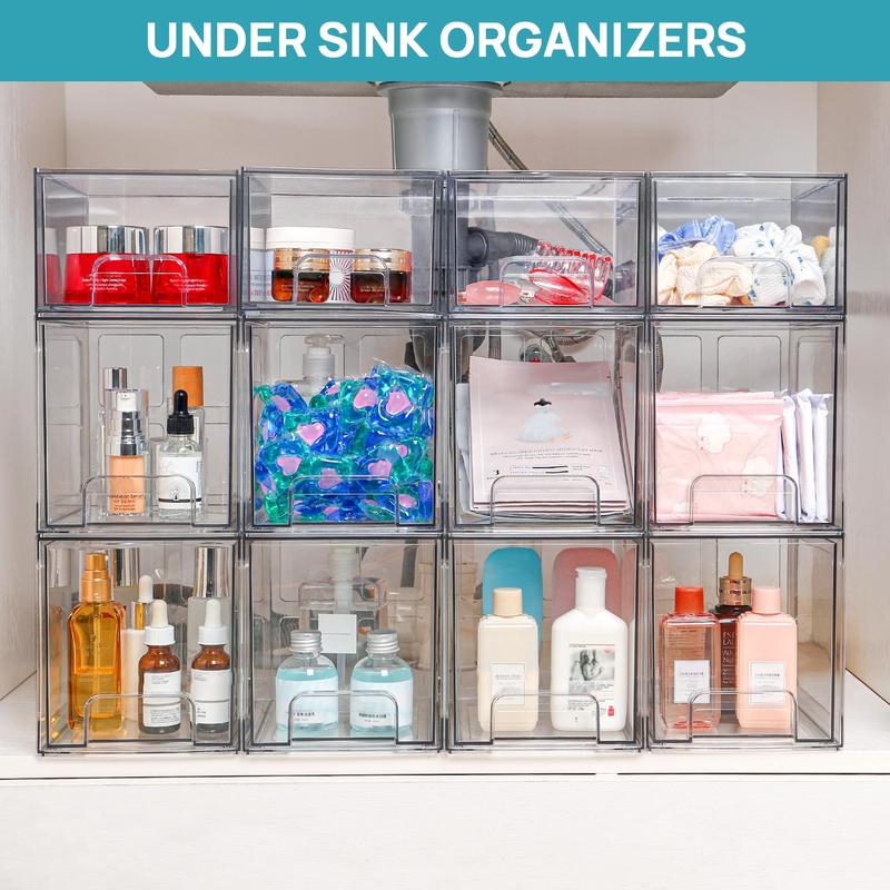 [Live Only] Vtopmart 6-8 Pack Transparent Stackable Drawer Organizer for Kitchen, Pantry, Makeup, Bathroom Storage Bins, Christmas Hauls