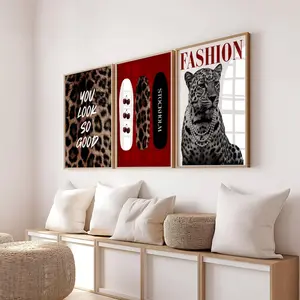 Set of 3 Leopard Wall Art Print, Maximalist You look so god decor, Skateboard stockholm Poster, Leopard