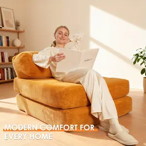 Modularization Folding Sofa Bed, Convertible,  SleeperSleeper Chair with Pillow Foldable Mattress with Back Support, Portable Fold Out Chair Bed Comfy Floor Sofa Lounge for Living Room Bedroom, Beige, Single