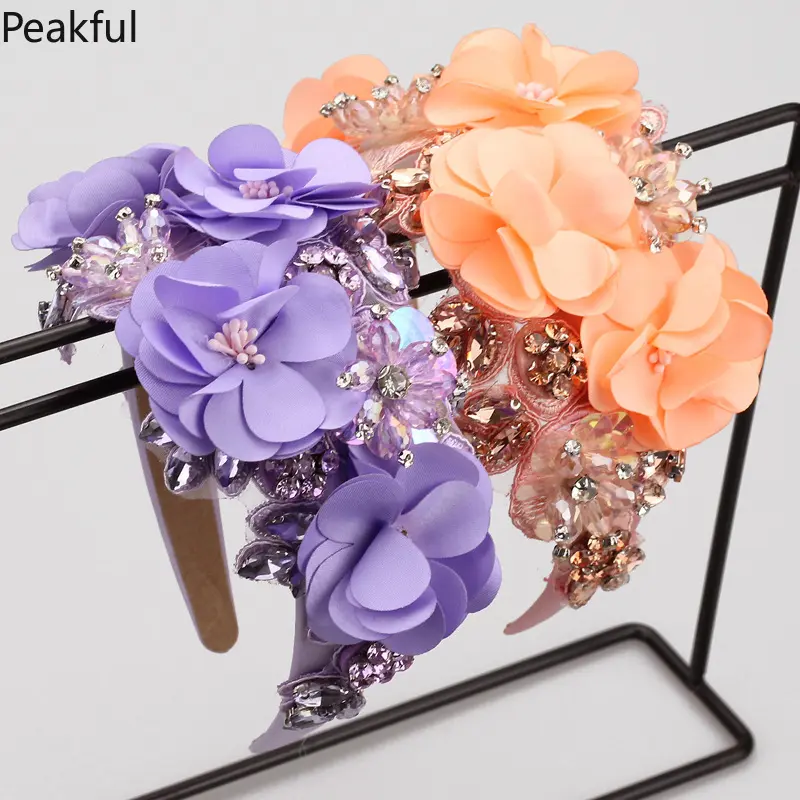 Ornate Flower & Rhinestone Headband, Popular Luxury Statement Hair Accessory, Colorful Floral Crystal Hairband, vivid multi-dimensional blooms & sparkling gem accents, great for evening wear, costume parties and glamorous outfits