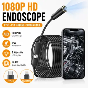 Endoscope Camera with Light, HD Waterproof Borescope Inspection Camera for iPhone & Android, Type-C/Lightning Snake Camera for Car, Pipes and Drains