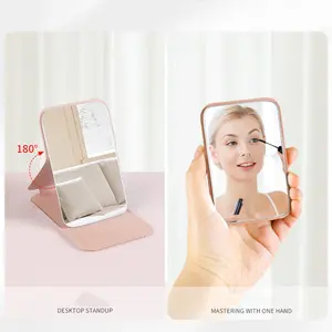 PU Mini Desktop Foldable Mirror, Student Dormitory Standing Makeup Mirror, Portable Handheld Cosmetic Mirror for Girls
