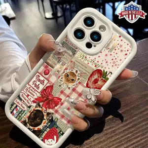 Cute Vintage Christmas Cat North Pole Collage Case for iPhone 17 16 15 14 Pro Max 13 12 11 XR XS Plus Air Slim Shockproof Anti Drop TPU Cover
