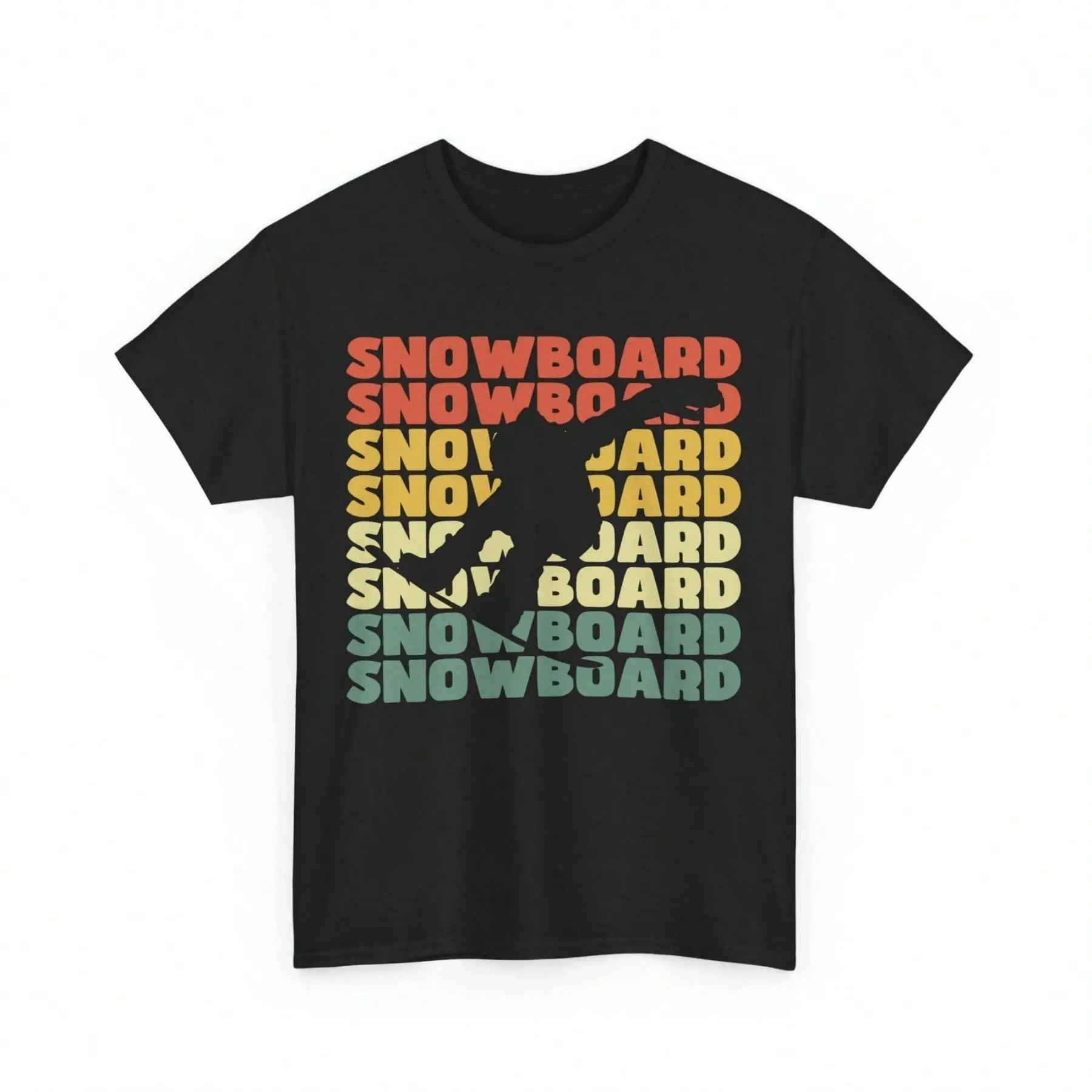 Men's 180GSM Pure Cotton Short-Sleeve Round Neck Graphic Print T-Shirt - Vintage Snowboarder Silhouette Winter Sports Top, Soft Knit, Stylish Look, Multi-Size Colorful Casual Menswear Tops, Shortsleeve