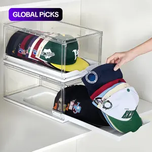 1/2pcs Pack Hat Organizer for Baseball Caps, Clear Hats Holder Box with Drawer, Large Cap Storage with Sliding Tray, Stackable Rack Display Case with Magnetic Door, Each Holds 12 Hats #GLOBAL PICKS