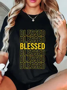 100% Cotton Unisex Varsity-Gold Yellow Blessed University-Gold Yellow Graphic T-Shirt Casual Top