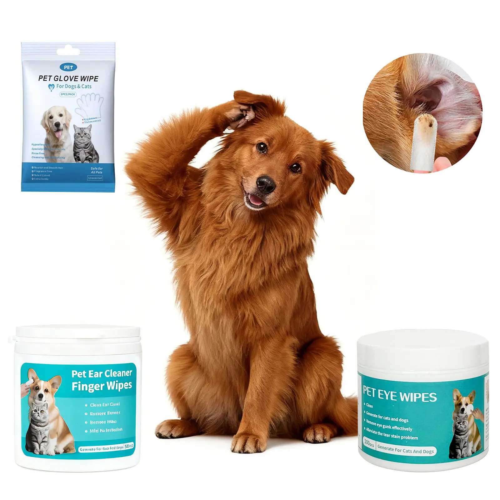 EVEREASY Grooming Formulated for Pet Wipes, Pet Ear, Eye, Glove WipesHypoallergenic Cat Dog Eye Cleaner, Pet Tear Stain Remover Wipes | Wrinkle, Face, Eye Cleaner Pads to Gently Remove Discharge, Crust | Unscented Pet Tear Wipe