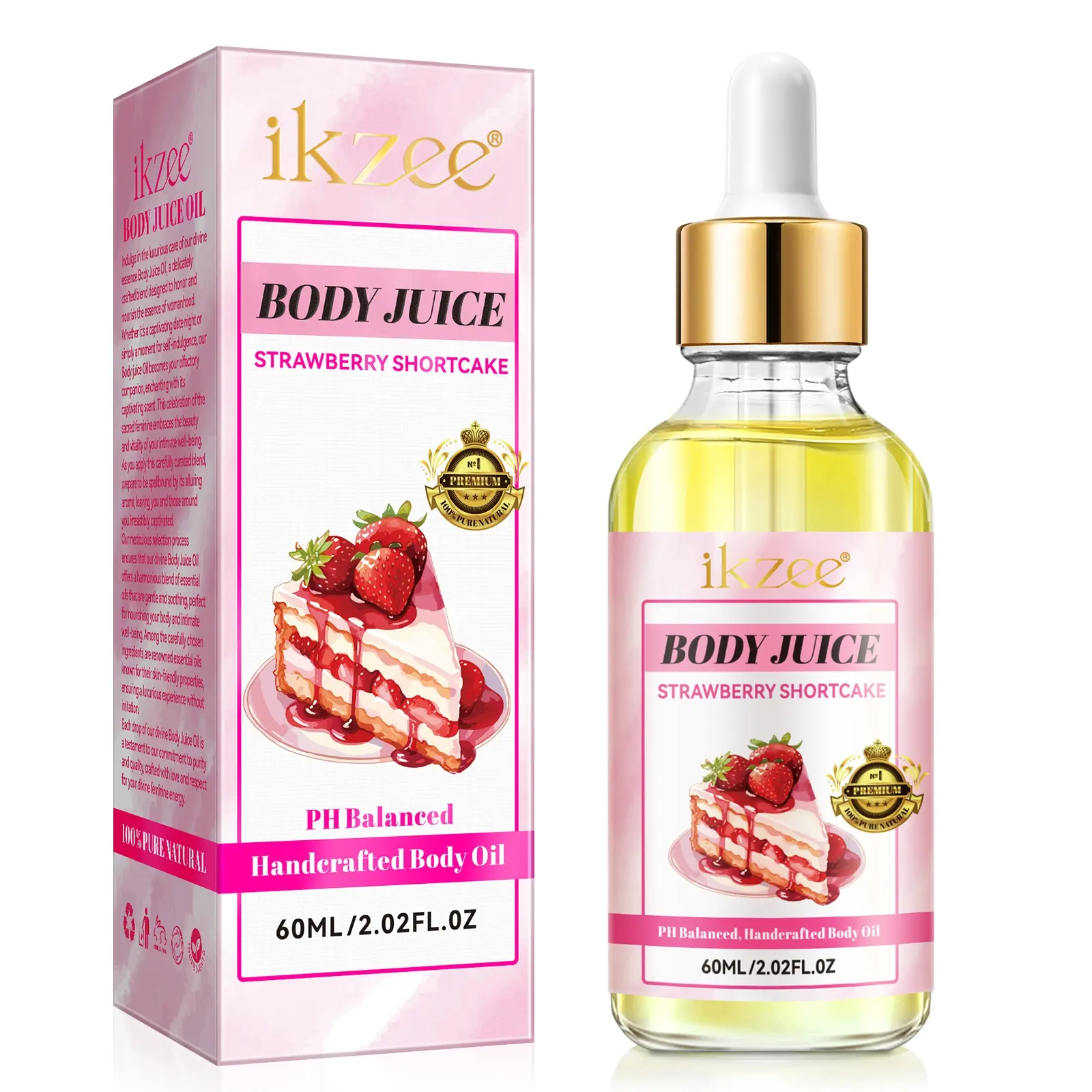 Ikzee Body Juice Oil Strawberry Crisp Scent, Coconut, Jojoba, Lightweight & Absorbent, Nourishing Hydrating Moisturizer for Dry Skin, Portable Size for Daily Use, Scented Body Oil