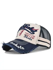 Vintage Broken 3D Embroidered Baseball Cap, Mesh Breathable Distressed Embroidery Duckbill Hat, Unique Personalized Embroidered Hat