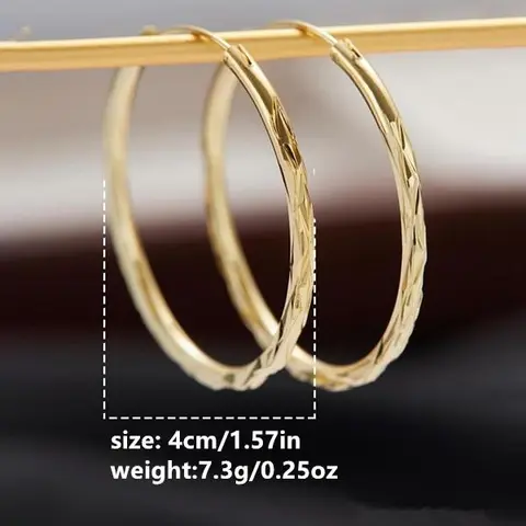 Women's Golden Copper Metal Coating 4cm/1.57in Classic Round Lightweight Statement Hoop Earrings - Hypoallergenic Unisex Costume Jewelry, Daily Wear-Party Glam, Ideal Gift with Free Gift, Golden-4Cm