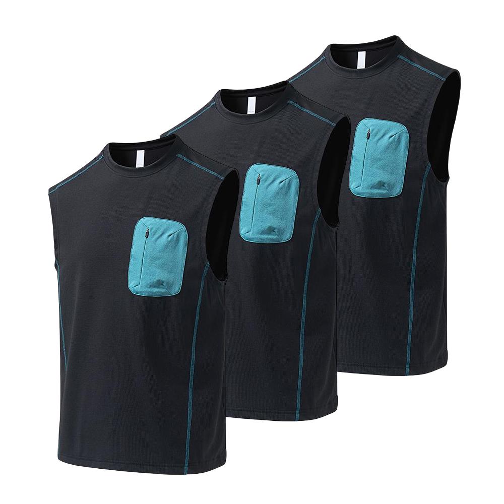 3-pack men’s outdoor quick-dry sleeveless vests for summer—breathable sports/fitness tops for running training, functional vest with color-block pockets, loose casual basketball T-shirt, quick-dry sleeveless shirt for hiking and cycling.