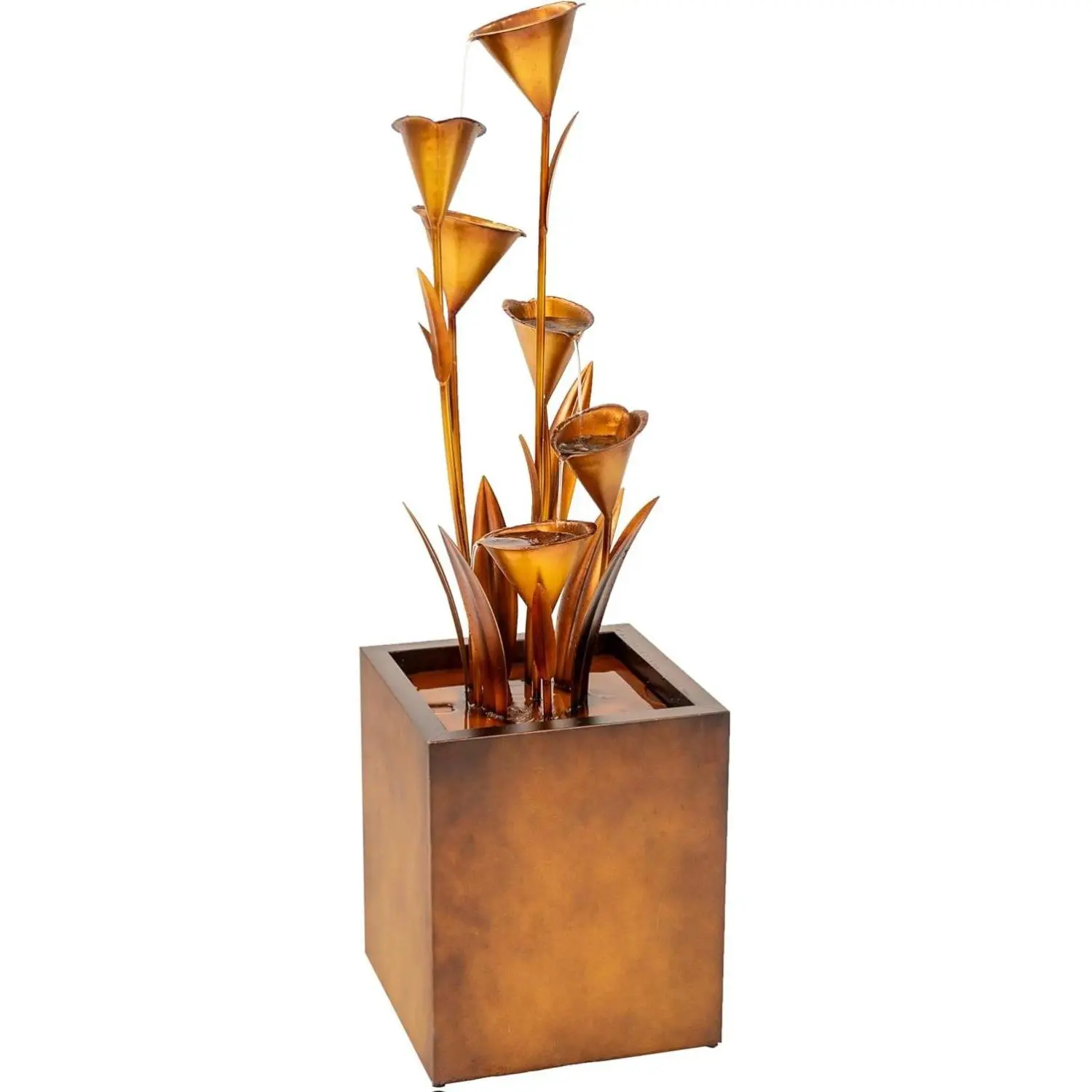 XBrand Metal Sculptural Multi-Tiered Flower Water Fountain, Bronze, 46" Tall