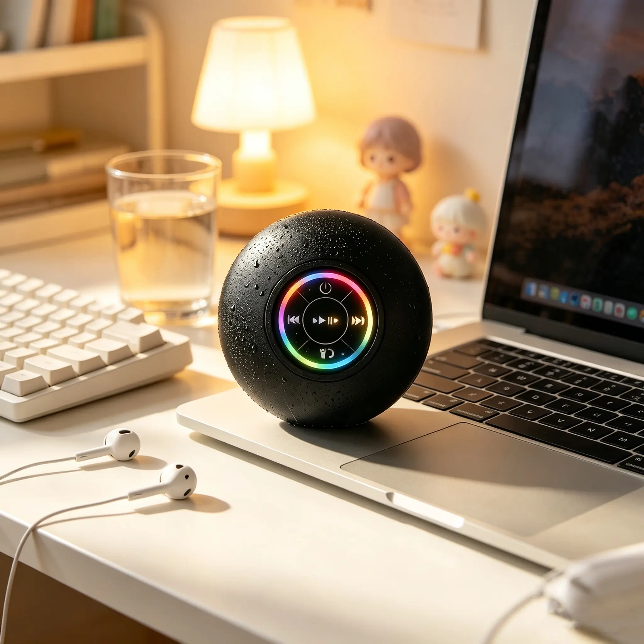 IPX6 Rated Waterproof Shower Speaker - Bathroom Fun Accessory with Cool LED Light Show, USB Rechargeable, Hands-Free Calling for Bathroom Use