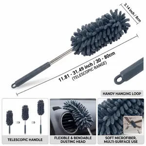 Washable Telescoping Chenille Microfiber Duster, 2-in-1 Extendable Duster for Home and Car, Reusable Long Reach Cleaning Tool to Trap Dust Effortlesslyraps dust, dirt and allergens effectively without scattering Machine washable and reusable for long-term