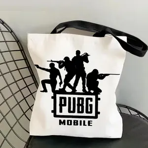 cool PUBG Game Storage Bags Canvas Double-Sided Print Tote Bag Large Capacity Shoulder Students Festive Fashion Eco Outdoor Picnic Travel High Quality Shopping Handbag Machine Washable Foldable Reusable