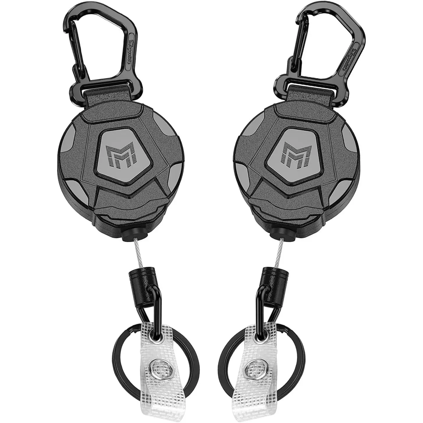 2-Pack Retractable Keychain, Heavy Duty Carabiner Badge Holder, Tactical ID Badge Reel Key Chain with 31.5” Steel Retractable Cord, 8.0 oz