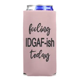 Funny Slim Can Cooler, Feeling IDGAF-ish Today, Funny Spiked Seltzer Drink Accessory Gift Ideas, Skinny Coolie Drink Accessory Gift Drinkware