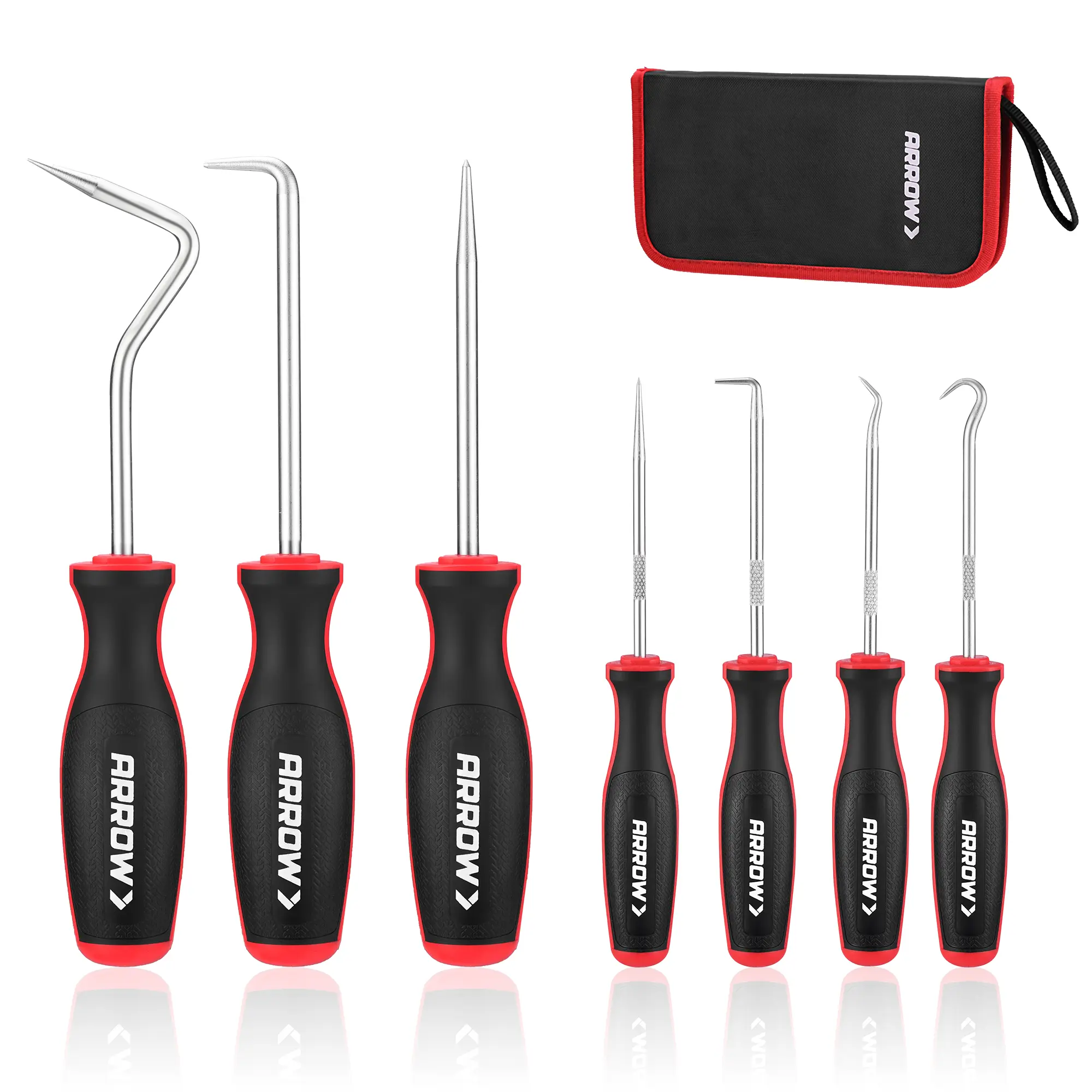 ARROW 7-Piece Hook and Pick Set with Storage Bag, Long & Mini Precision Pick Tool Set for Automotive Mechanic, O-Ring Removal Tool, Oil Seal, Gasket Puller, Hose Puller Picks