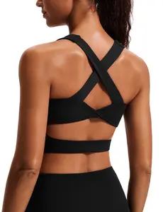 Sports Bras for Women Criss-Cross Back Padded Workout Tank Tops Medium Support Crop Tops for Women