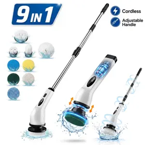 Handheld Rechargeable Wireless Lightweight Cordless Electric Spin Scrubber (2-Speed) with 8 Replaceable Cleaning Brush Heads for Bathroom, Kitchen Surfaces