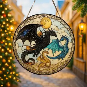 Fourth Wing Dragon Suncatcher Ornament, Basgiath War College Window Suncatcher, Empyrean Series Ornament Decor, Fantasy Lover Gifts, Onyx Storm Stained Glass Decor