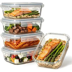 5-Pack 35 oz Borosilicate Glass  Storage Containers with , Stackable Airtight Glass Meal Prep Containers for Lunch & Leftover,  & Leak Proof, for Microwave, Oven, Dishwasher