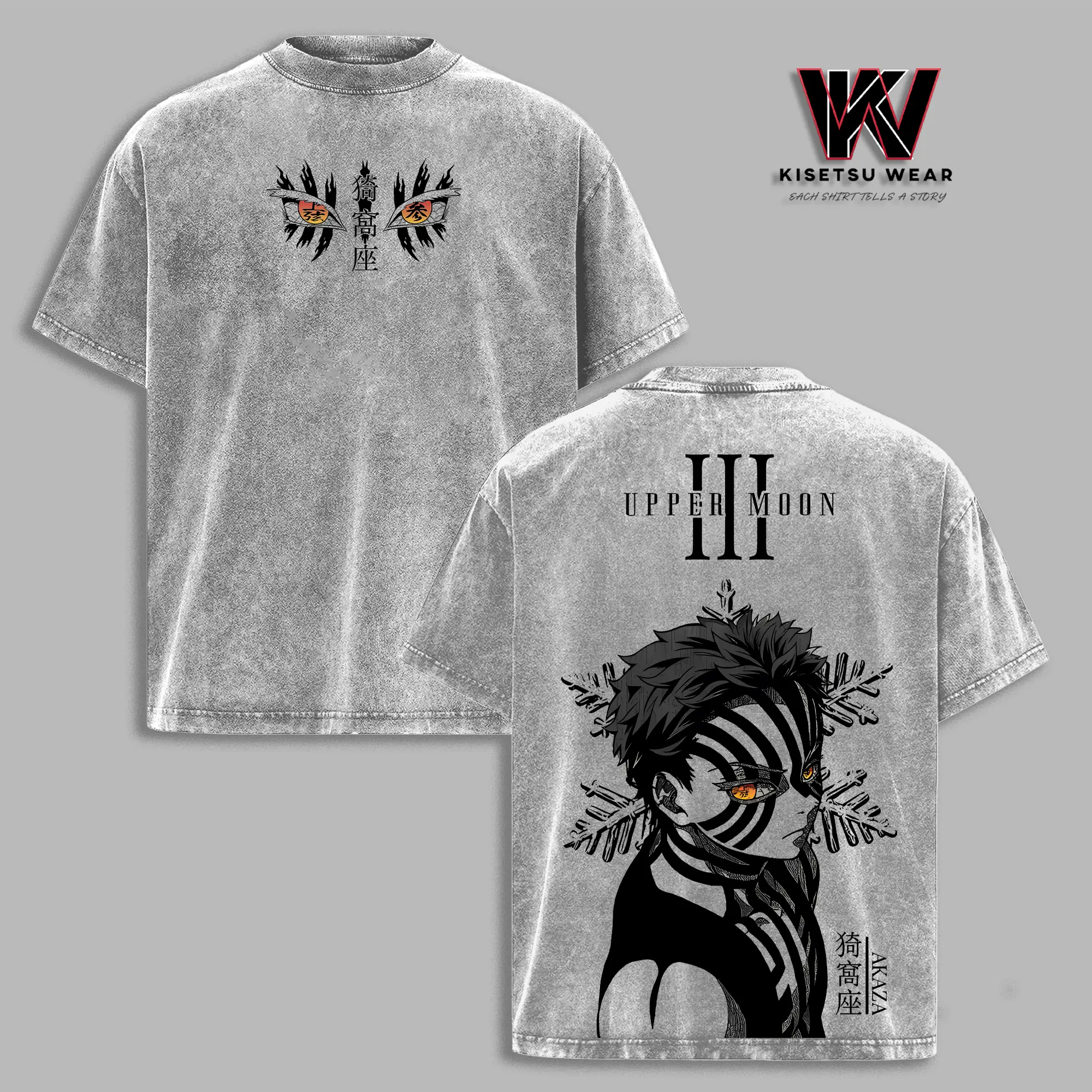 Akaza Upper Rank 3 Graphic Tee, Vintage Washed Oversized Shirt, Manga Villain Demon Slayer Cotton T-Shirt