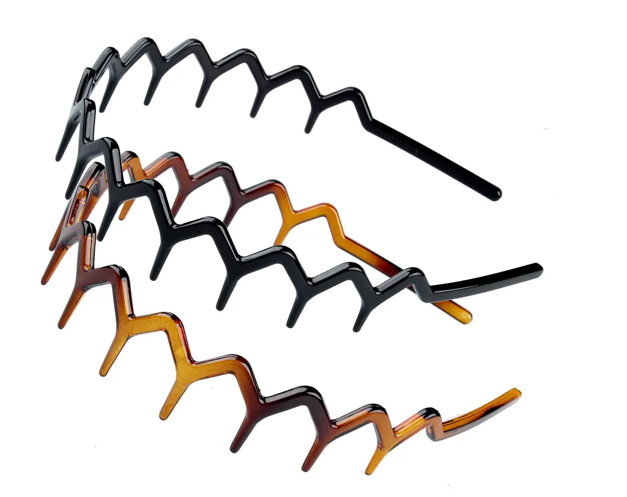 Zig Zag Headbands for Women - Recycled Plastic Wavy Hair Bands with Teeth, Classic 90s Hair Accessories, 2-Pack (Black, Brown), Comfortable Versatile Gift Idea