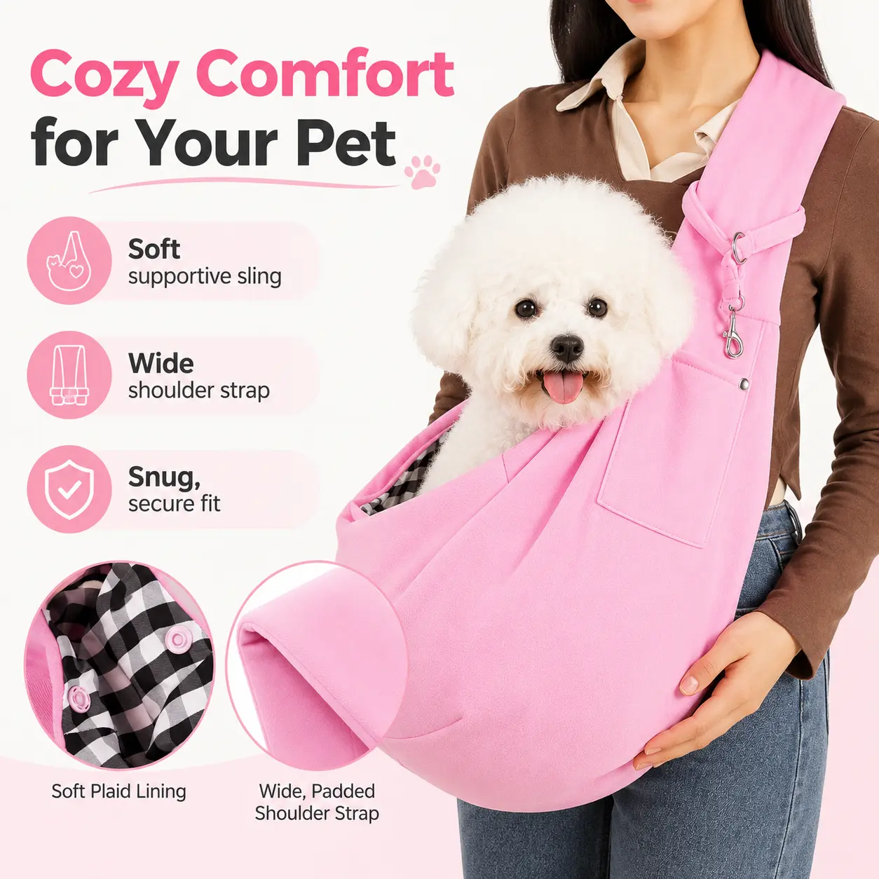 Hands-Free Puppy Carrier Sling for Small Dogs - Outdoor Animal Carrier, Dacron Spandex, Breathable & Lightweight Fabric, Button Closure, Adjustable Strap, Ergonomic Design, Enhanced Safety, Machine Washable, Minimalist Fashion for Daily Walks, Travel, Car
