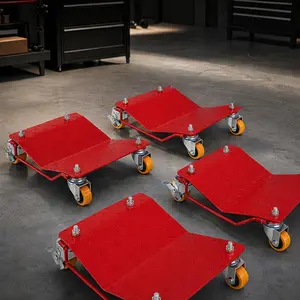 ARCH 5500 lbs Capacity Heavy Duty Steel Tire Wheel Dolly Set of 4, Red Iron Car Mover with Antiskid Plate, 360 Degree Swivel Casters, 2 with Brakes, for Garage Shop Warehouse Vehicle Moving, 11.8 x 14.6 x 4.3 Inches, Red Color Options
