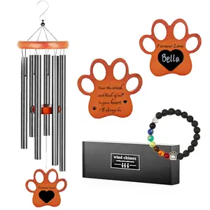 Dog Memorial Wind Chimes 26" Paw, Personalized Pet Loss Gift with Bracelet&Sympathy Card,for Puppy/Cat Remembrance,Bereavement,Death,Passing Away,Grief,Condolences,Hang Outdoor,Garden,Patio