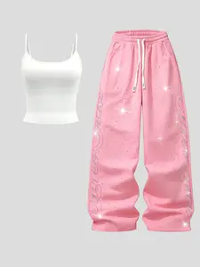 Women's Casual Pajama Set, Heart Pattern Slim-Fitting Two-Piece, Ideal for Indoor Outdoor Wear, Essential Home Comfort Clothing