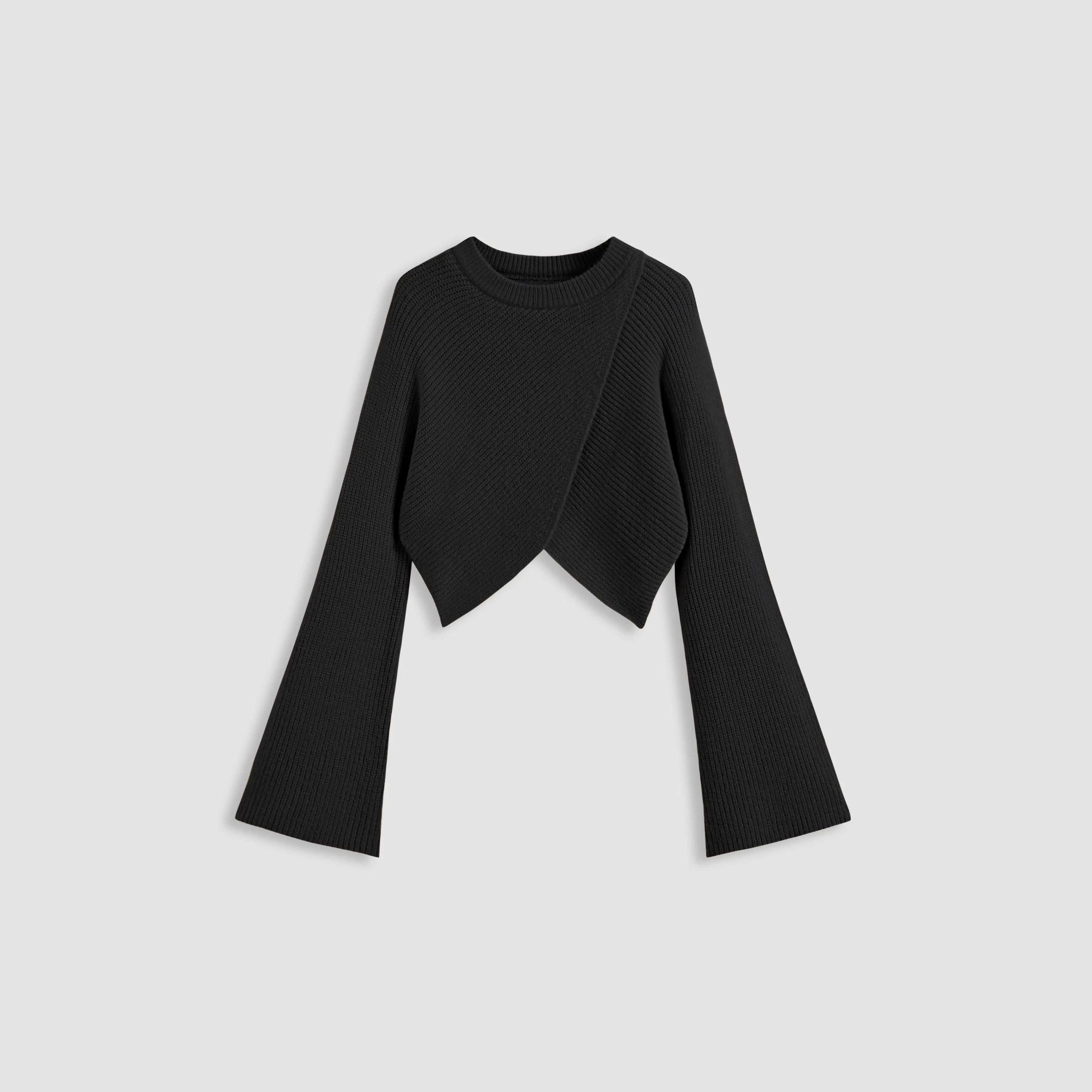 Cider Knit Crop Sweater for Women, Casual Basic Solid Long Sleeve Pullover Top with a Round Neckline, Tops, Minimalist, Lady, Pull On, Knitwear, Fitted