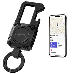Keychain with Apple Find My GPS Tracker Heavy Duty Bottle Opener Carabiner for Luggage Kids Bags Rechargeable Black Smart Tag Travel Gadgets Black【Positioning Function】 phone charm Portable shopblackfriday Christmas
