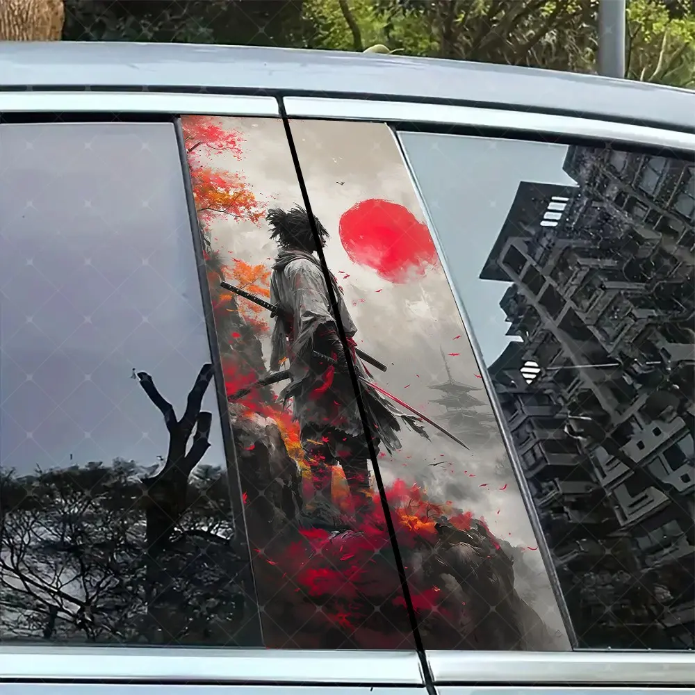 2pc Sunset Samurai Vinyl Sticker, Car B-Pillar Protection Decal, Easy Peel & Stick, Sunproof Waterproof Scratch-Resistant, All Car Models, Car Window Decal