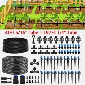 230FT Drip Irrigation System Kit Automatic Garden Watering for Plant 33FT 5/16" Tube 197FT 1/4" Tube Adjustable Emitters Leak-Proof Connections