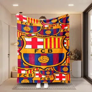 1PC Barcelona Football Creative Print Blanket, Soft Comfortable Throw for Soccer Lovers, Flannel Air Conditioning Blanket, Travel Blanket Gift
