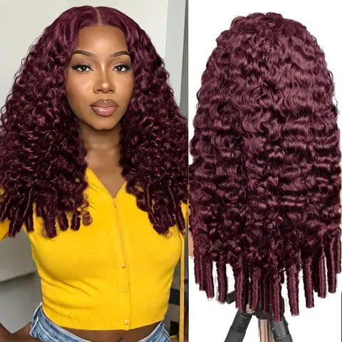 Burmese Curly Wigs Human Hair Pre Plucked Pre Cut 180% Density Drawstring Wig for Black Women 13x6 HD Lace Front Wigs Human Hair 99j Burgundy 28 Inch