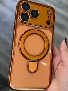 Orange sleek phone case with camera protection and kick stand