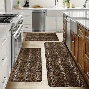 Leopard print flannel kitchen mat, non-slip thickened comfortable kitchen mat, hallway mat, durable and comfortable standing mat, kitchen and laundry room corridor mat