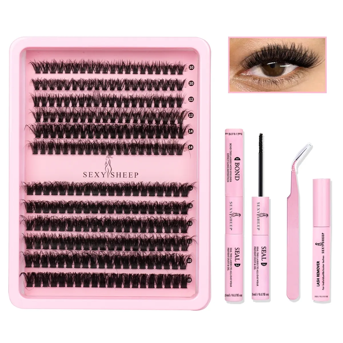 Curly Dense Synthetic False Eyelash Set, 10-20mm Mixed Personal Makeup Lashes, 40d60d, Enhance Lashes Kit, Includes 240 Lashes & Glue & Remover & Tweezers