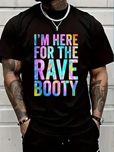 100% Cotton Rave Booty Quote Tie Dye Outfit EDM Music Festival Raver T-Shirt Women's Men's Graphic Tee Crew Neck summer vacation Tops