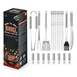 20pcs Must-Have BBQ Grill Accessories Set with Thermometer in Case - Stainless Steel Barbecue Tool Set with 2 Grill Mats for Backyard Outdoor Camping - Father's Day Best Barbecue Gift